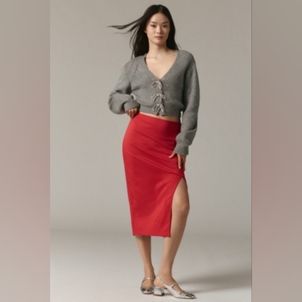 Maeve Bow Midi Pencil Skirt RED - MED - NWT - ANTHROPOLOGIE